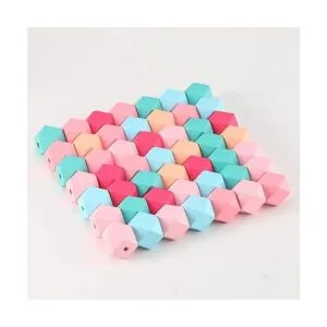 ToBeIT 60 cuentas de madera cuentas geométricas de madera_2