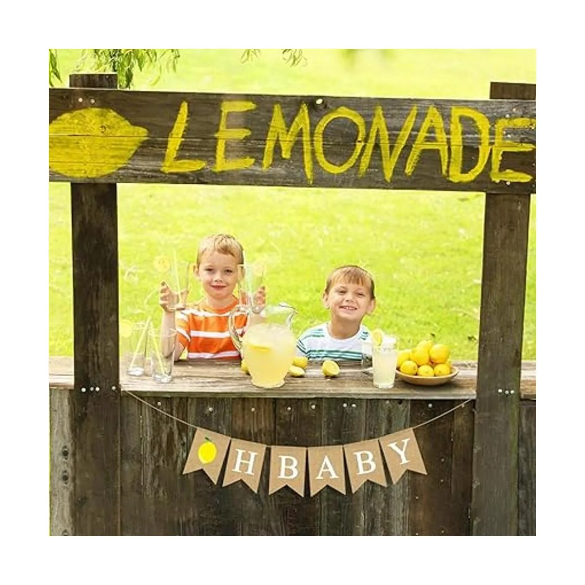 Bandera de yute natural de arpillera de limón tema de la_4