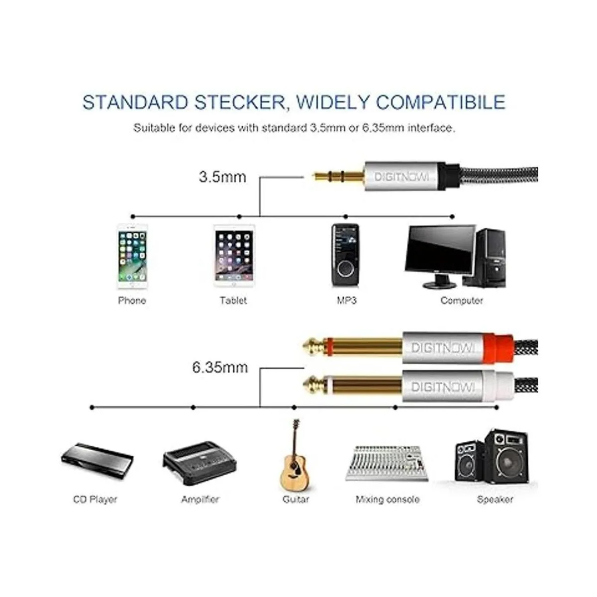 DIGITNOW Cable divisor TS mono estéreo de 0.138 in de 18_2