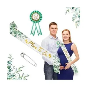 Sage Green Mom to Be Sash Baby Shower Dad to Be Pin_1