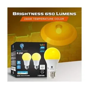 BlueX Paquete de 2 bombillas LED amarillas ámbar A19 sin_6