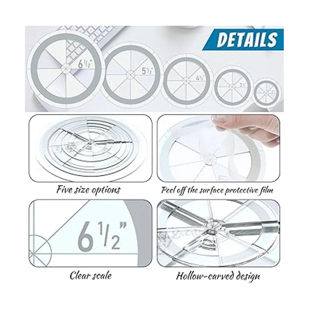 Juego de 5 plantillas de acolchado circular regla de_2