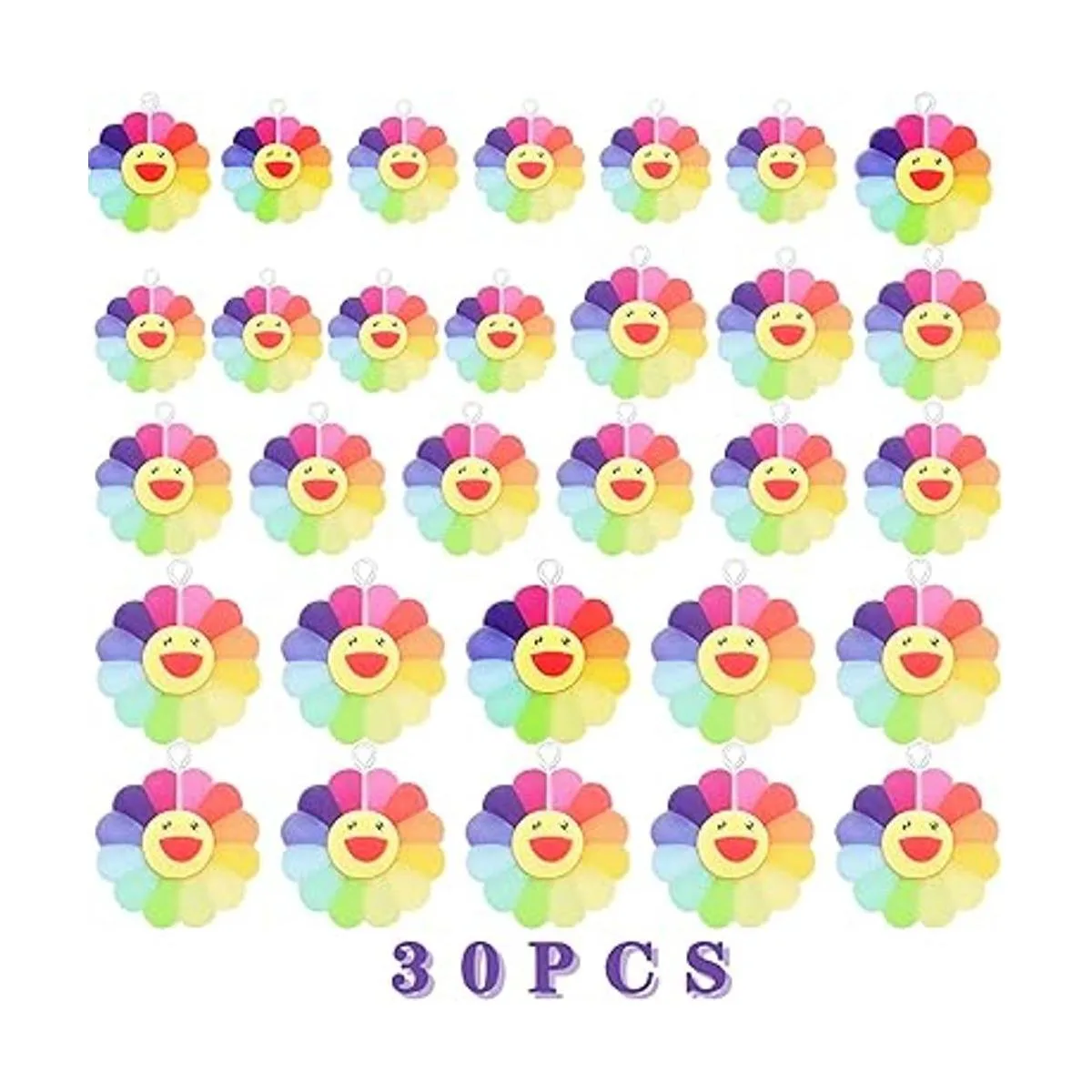 30 dijes de girasol sonriente de resina con diseño de_2