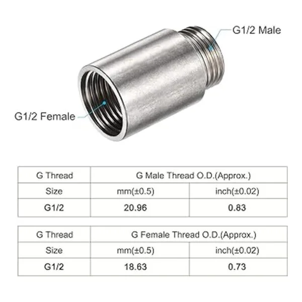 MECCANIXITY Tubo de extensión de acero inoxidable 1.181 in_2