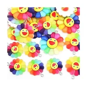 30 dijes de girasol sonriente de resina con diseño de_4