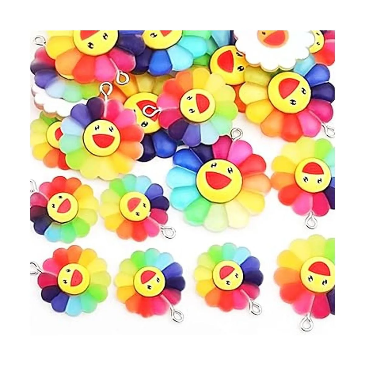 30 dijes de girasol sonriente de resina con diseño de_4