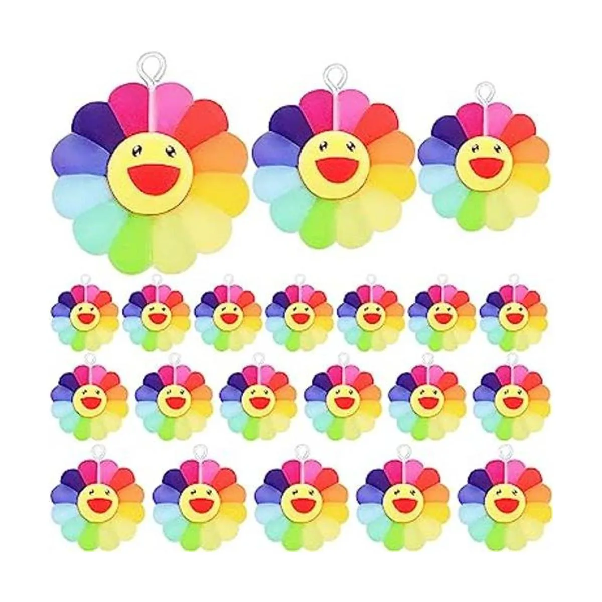 30 dijes de girasol sonriente de resina con diseño de_1