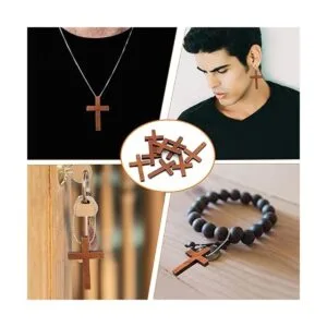 50 mini colgantes de cruz de madera con 50 llaveros mini_7