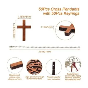 50 mini colgantes de cruz de madera con 50 llaveros mini_3