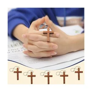 50 mini colgantes de cruz de madera con 50 llaveros mini_2