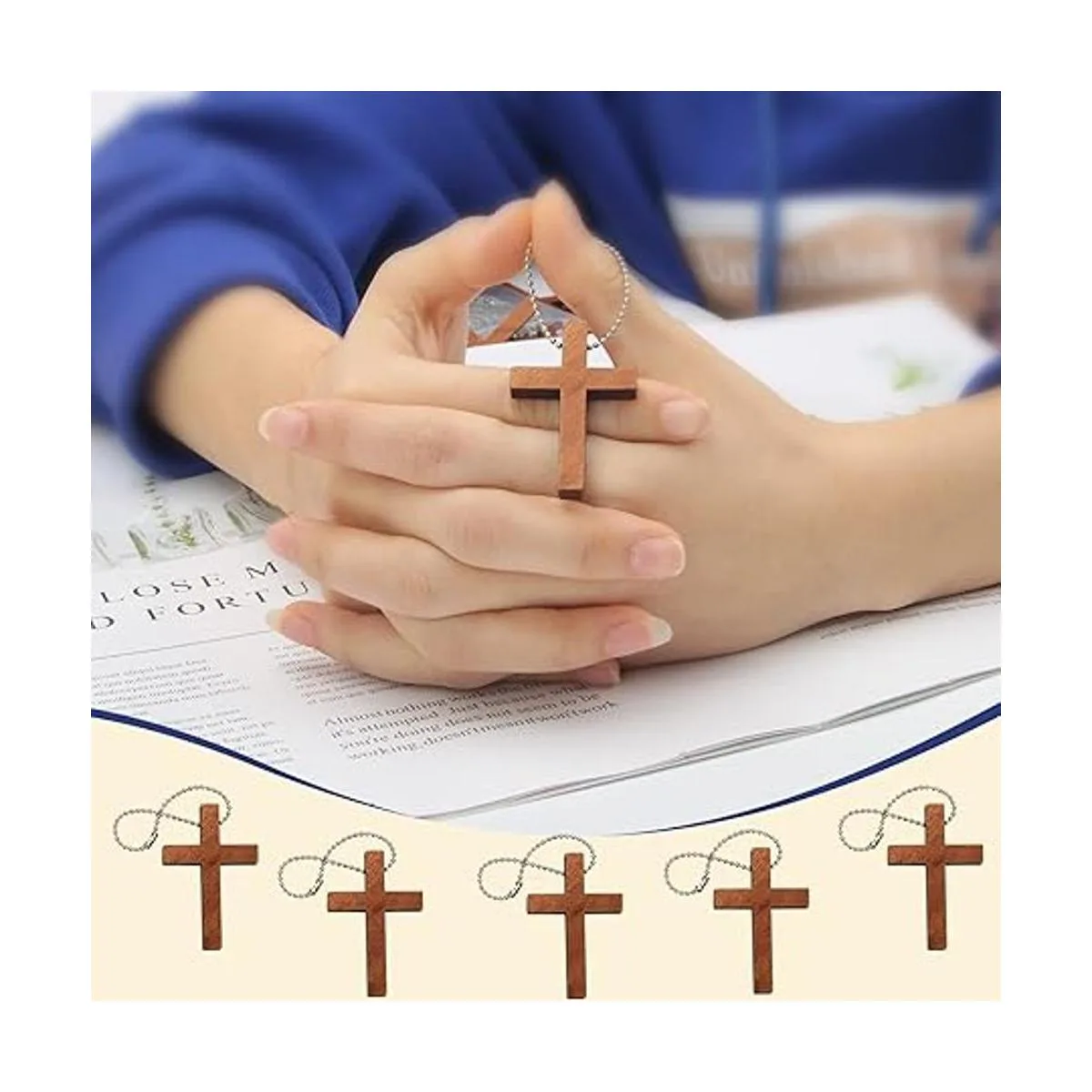 50 mini colgantes de cruz de madera con 50 llaveros mini_2