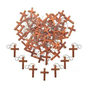 50 mini colgantes de cruz de madera con 50 llaveros mini_1