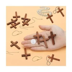 50 mini colgantes de cruz de madera con 50 llaveros mini_6