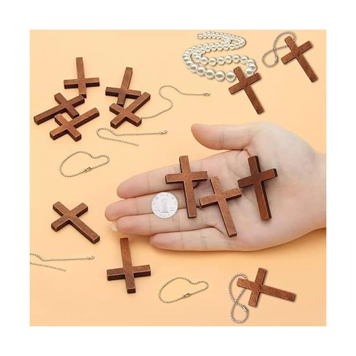 50 mini colgantes de cruz de madera con 50 llaveros mini_6