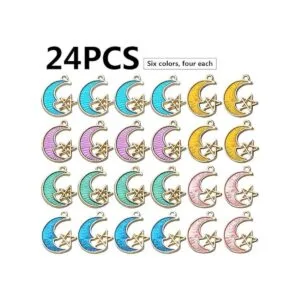 24pcs esmalte Luna Star Charms Celestial Charms Colgantes_2