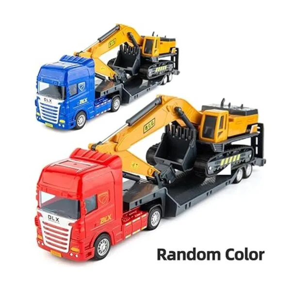 Juguete de camión plano con tractor excavador camiones de_2