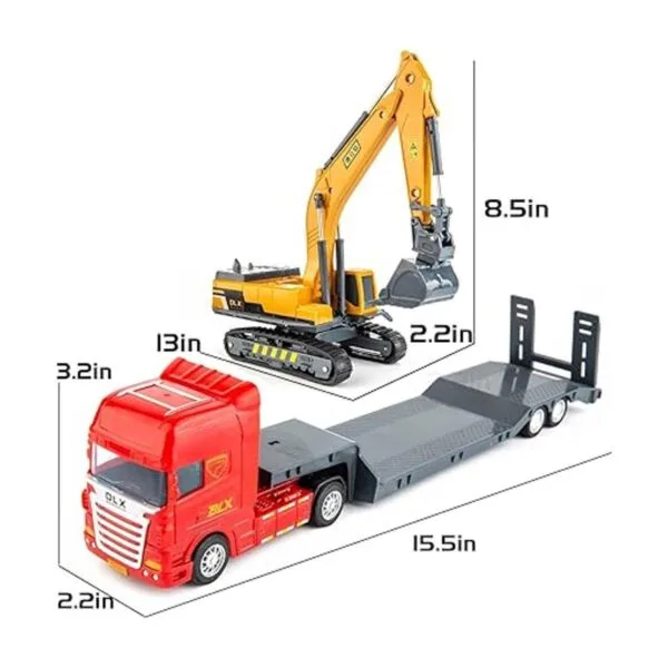 Juguete de camión plano con tractor excavador camiones de_3