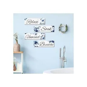 4 piezas de arte de pared azul para baño decoración de_5