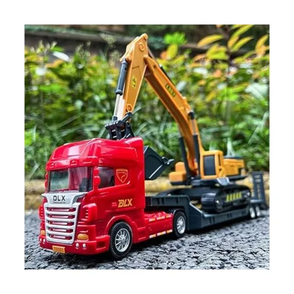 Juguete de camión plano con tractor excavador camiones de_5