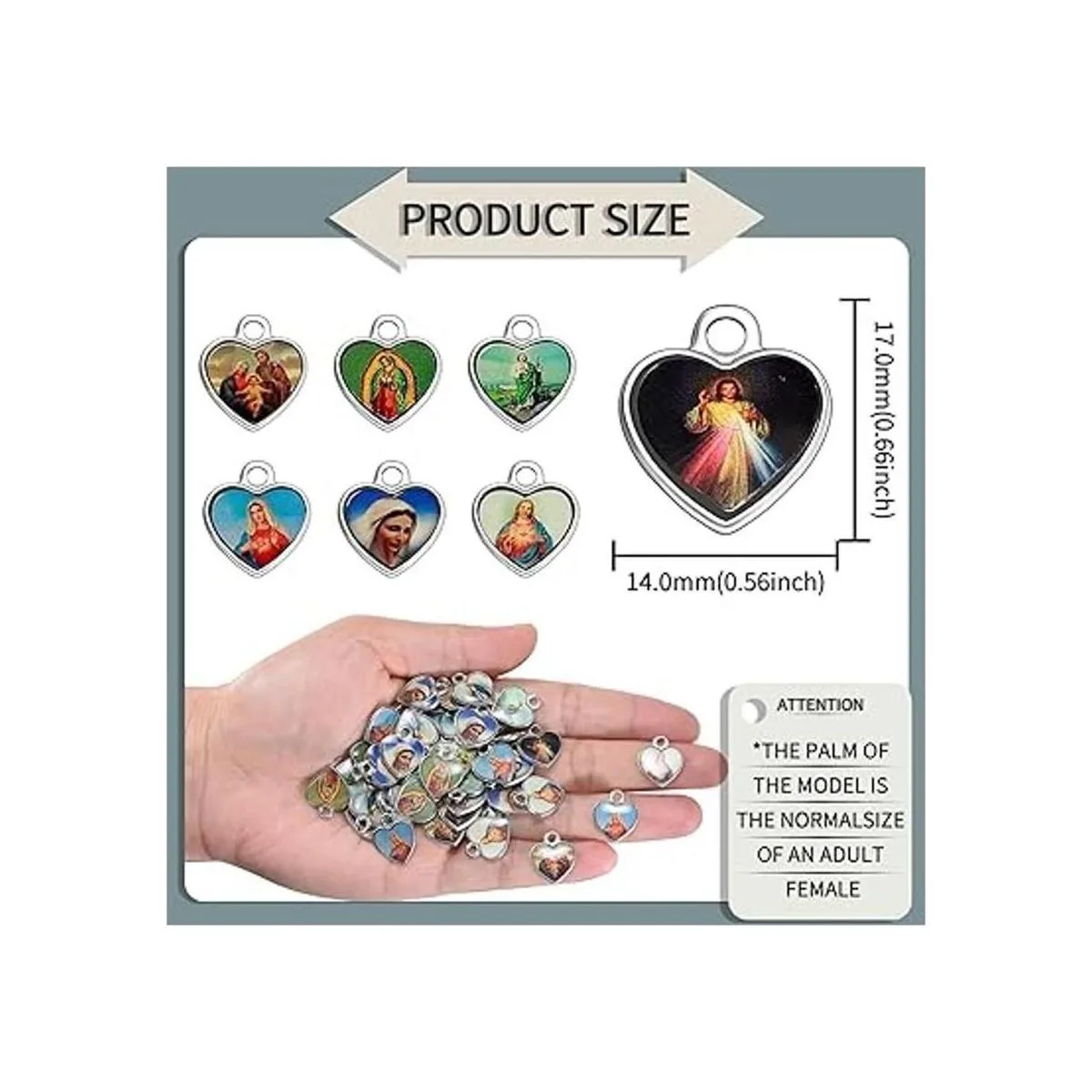 50 abalorios de corazón esmaltados con medalla milagrosa_2