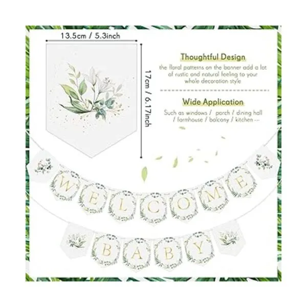 Greenery Pancarta de bienvenida para baby shower hojas_3