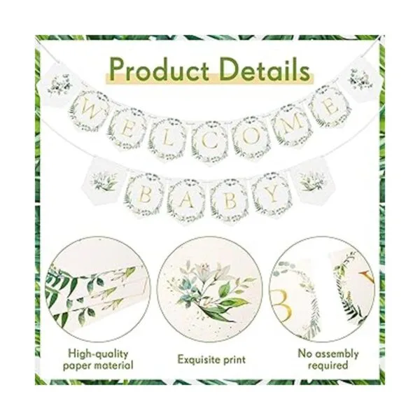 Greenery Pancarta de bienvenida para baby shower hojas_2