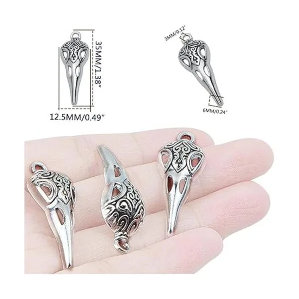 50 dijes de cabeza de pájaro de calavera de plata antigua_3
