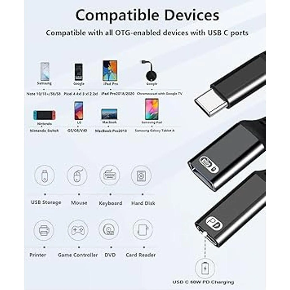 Adaptador USB C OTG USB C a USB hembra con PD 60W_3