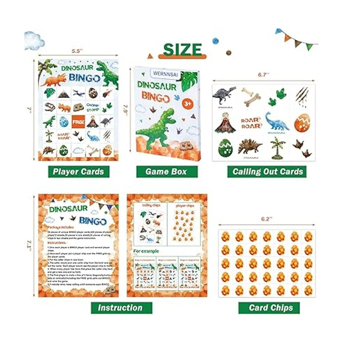 Juego de bingo de cumpleaños de dinosaurio de acuarela 24_2