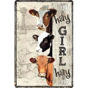 Cartel de metal de estaño vintage para decoración de vaca_1
