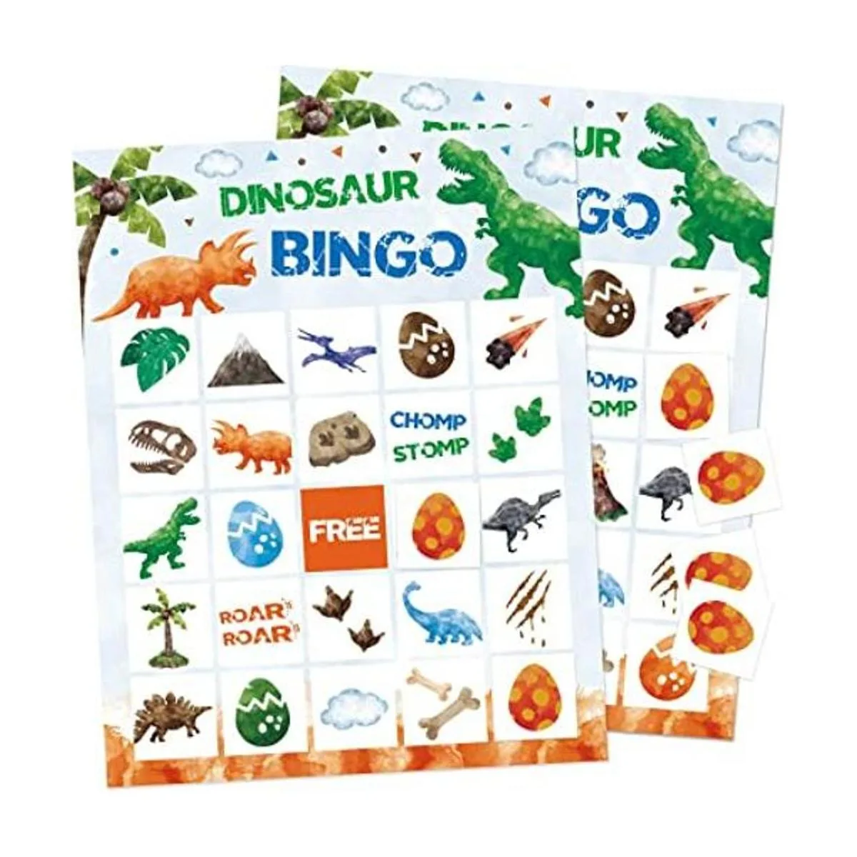 Juego de bingo de cumpleaños de dinosaurio de acuarela 24_1