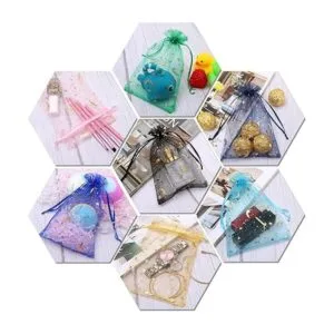 WenTao 100 bolsas de organza transparente con estrella_2