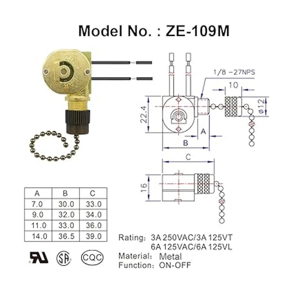 Dotlite Interruptor de luz de ventilador de techo ZE109M_2