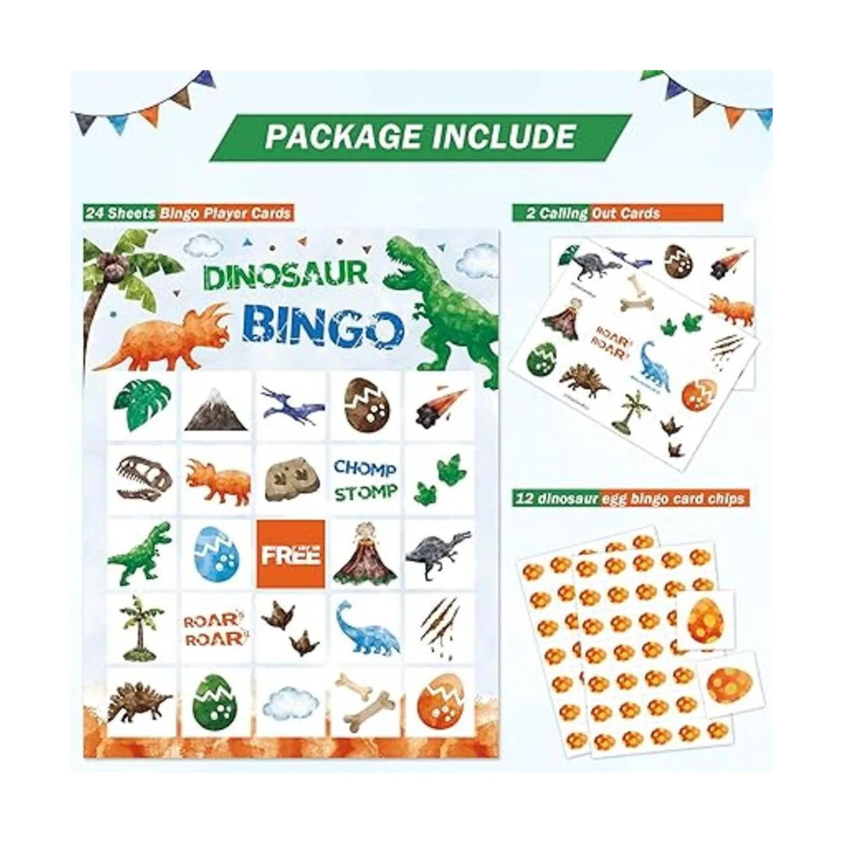 Juego de bingo de cumpleaños de dinosaurio de acuarela 24_3