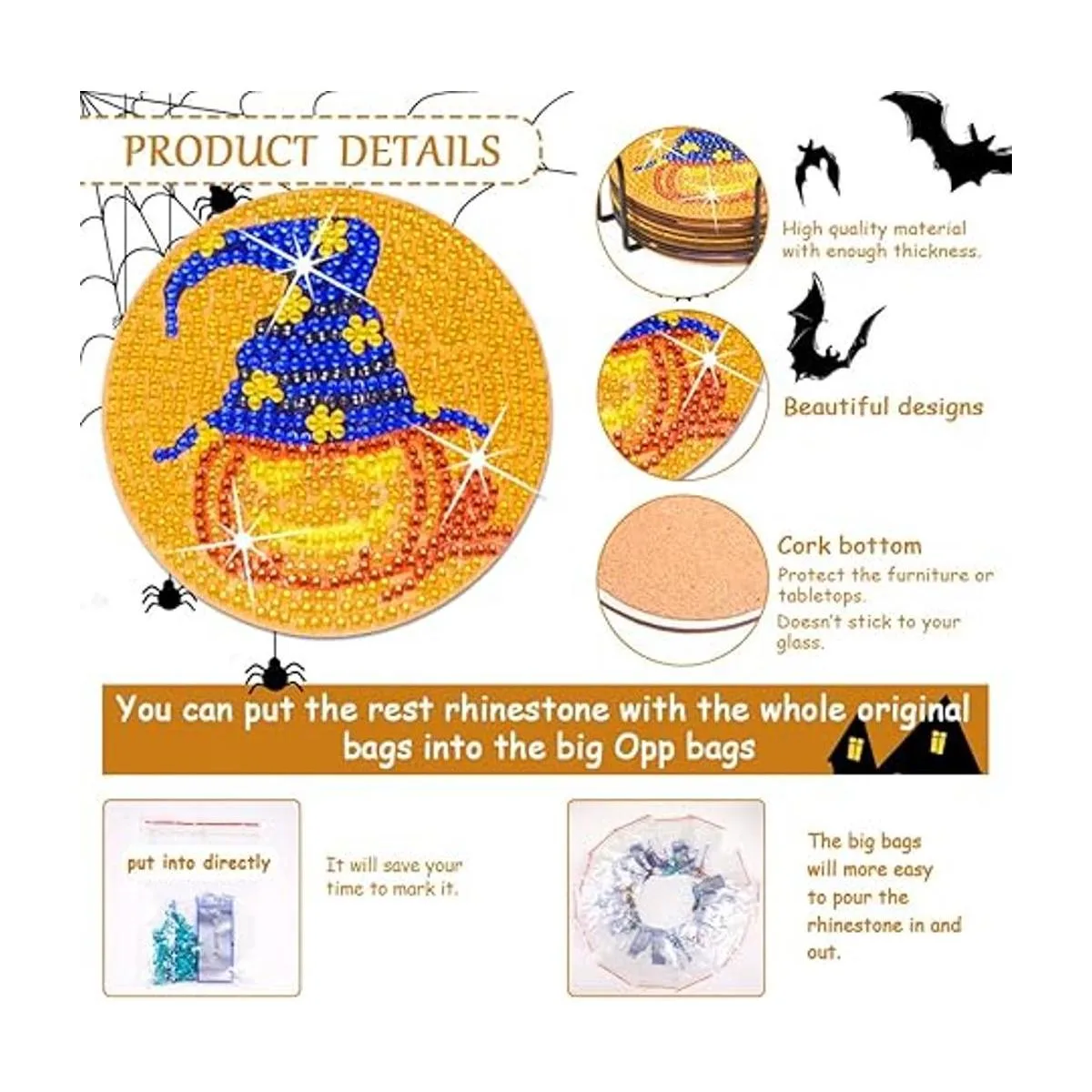 Juego de 8 posavasos de pintura de diamante con base de_3