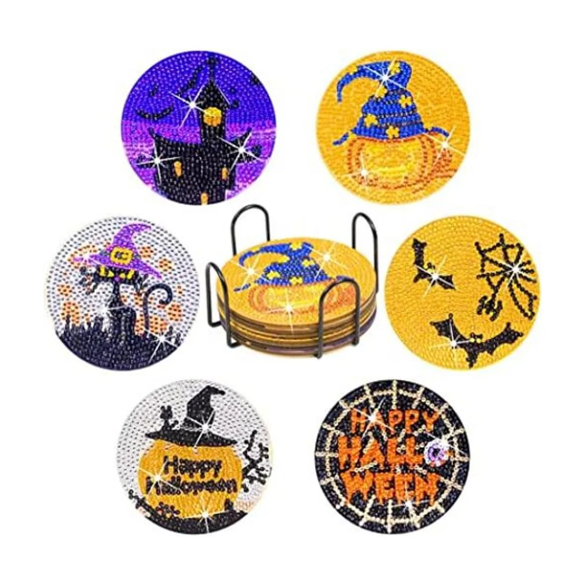 Juego de 8 posavasos de pintura de diamante con base de_1