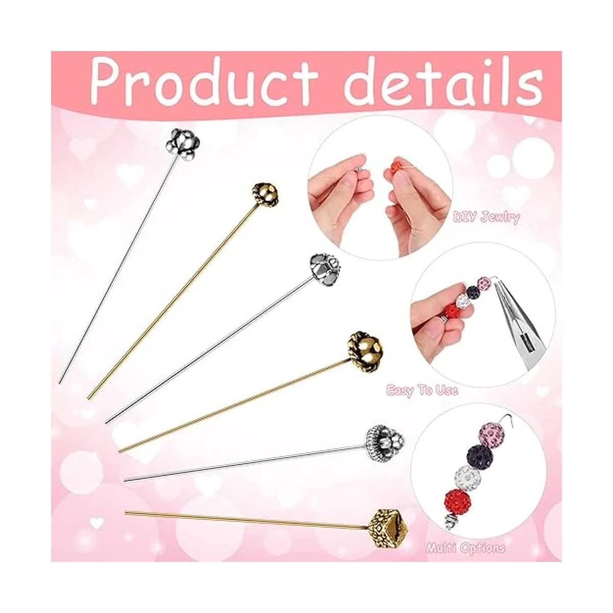 60 alfileres de cabeza de joyería de colores mezclados_3