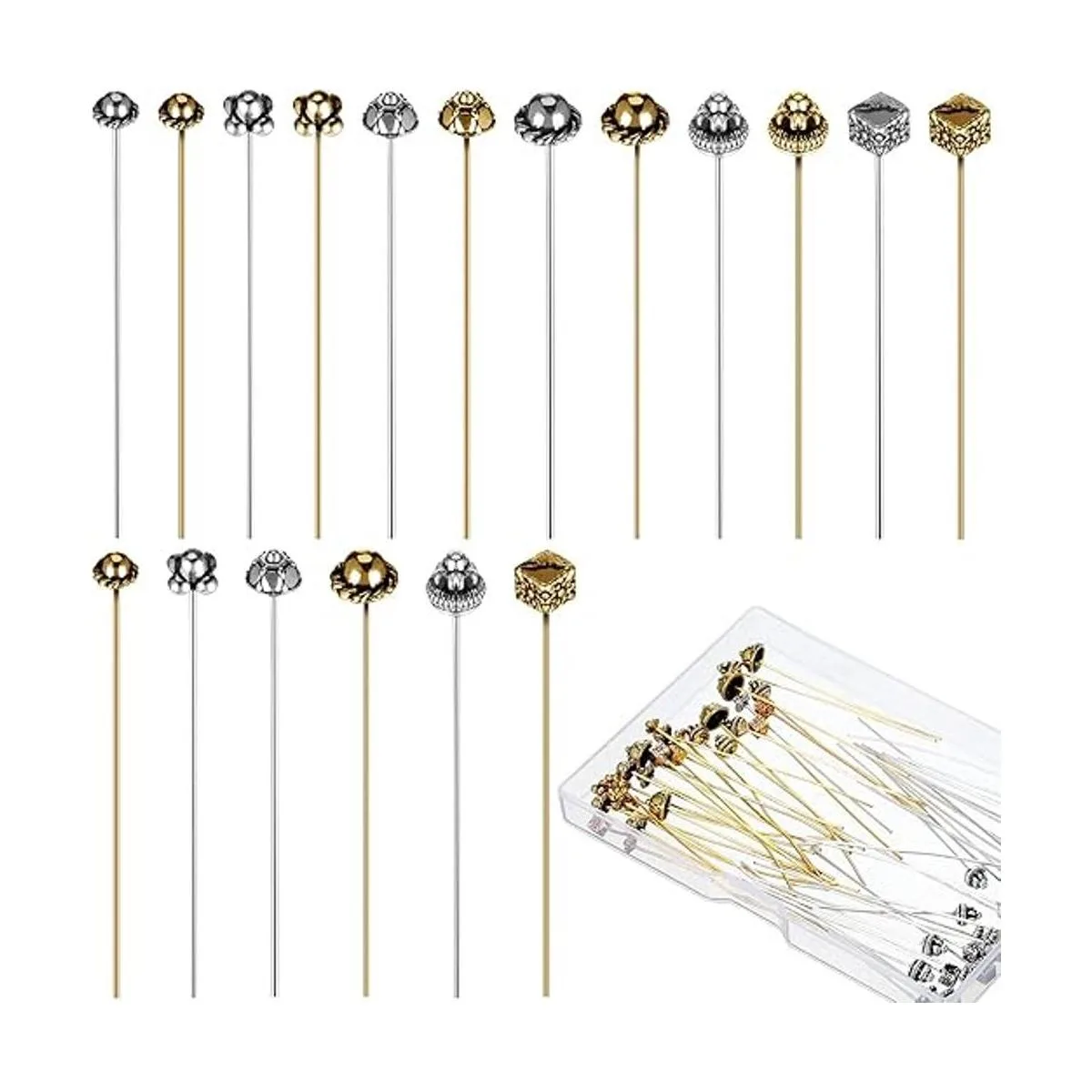 60 alfileres de cabeza de joyería de colores mezclados_1