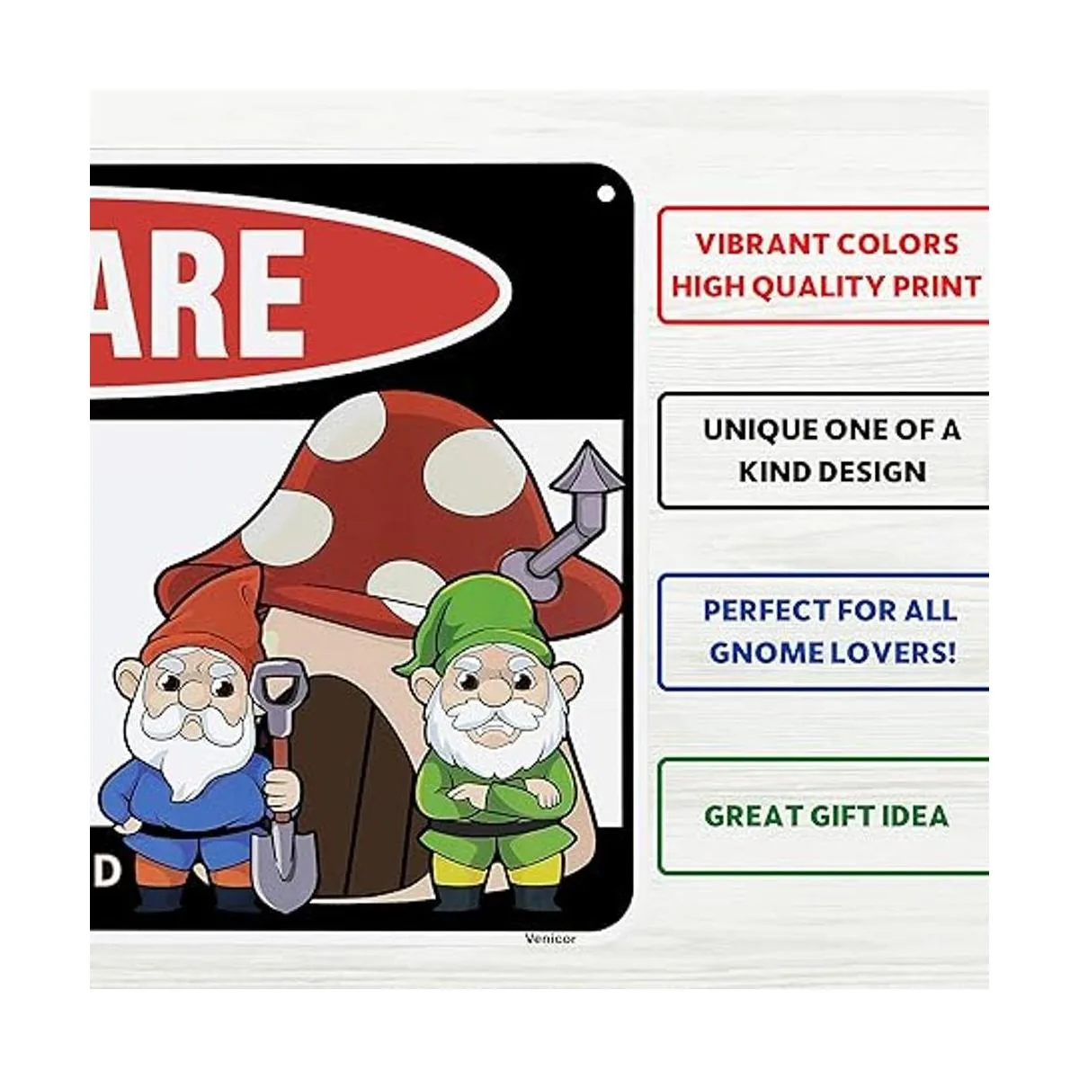 Venicor Decoración de letrero de gnomo 8 x 12 pulgadas_3