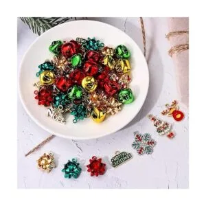 Dijes de cuentas de Navidad para hacer joyas lazo rojo y_7