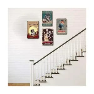 Letrero de metal vintage con aspecto de tela y acolchado_4