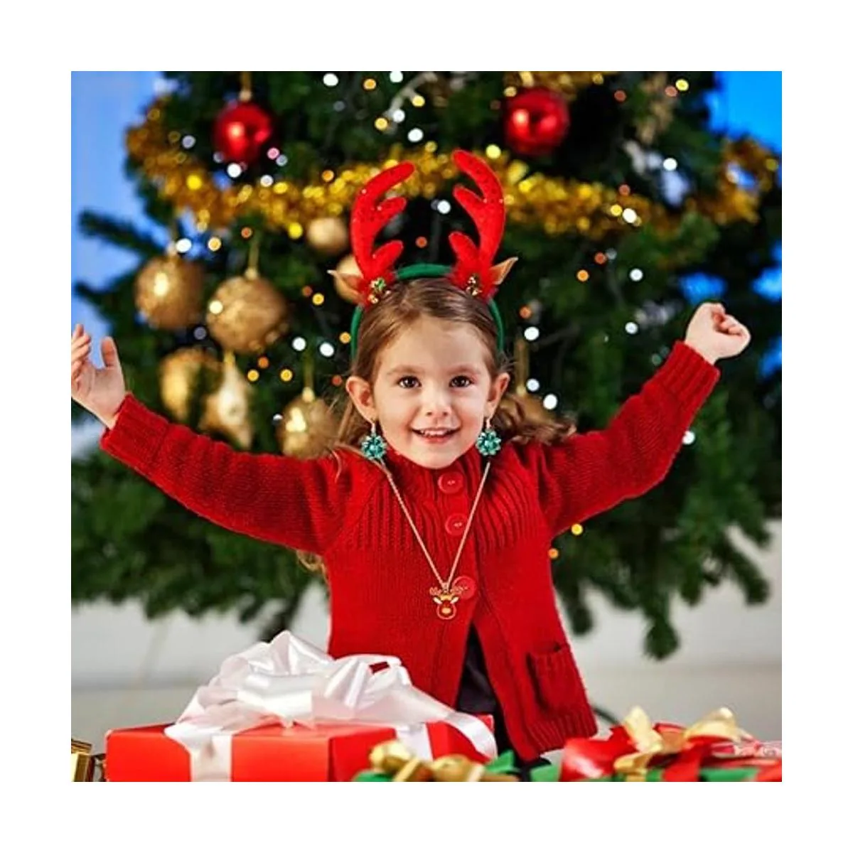 Dijes de cuentas de Navidad para hacer joyas lazo rojo y_2