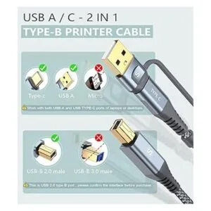 Cable de impresora USBB a USBCA 2 en 1 6.6 pies Cable_2