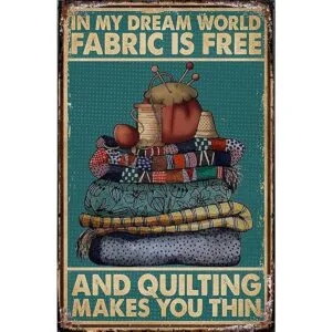 Letrero de metal vintage con aspecto de tela y acolchado_1