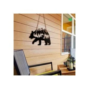 Hotop Arte de pared de oso de metal rústico para_5