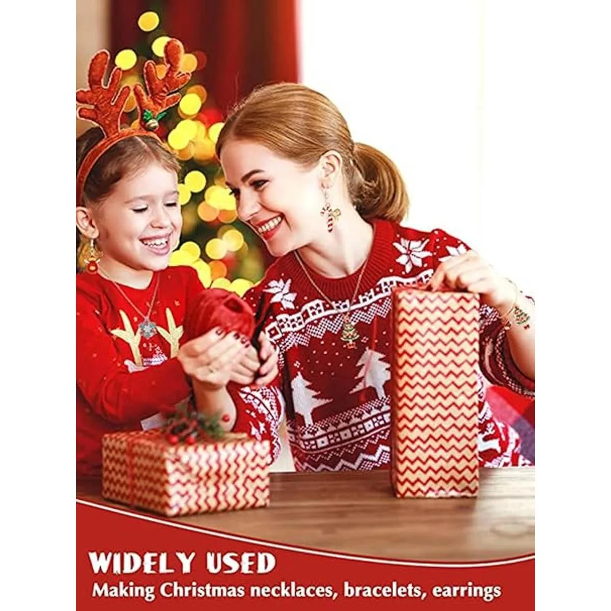 Dijes de cuentas de Navidad para hacer joyas lazo rojo y_3