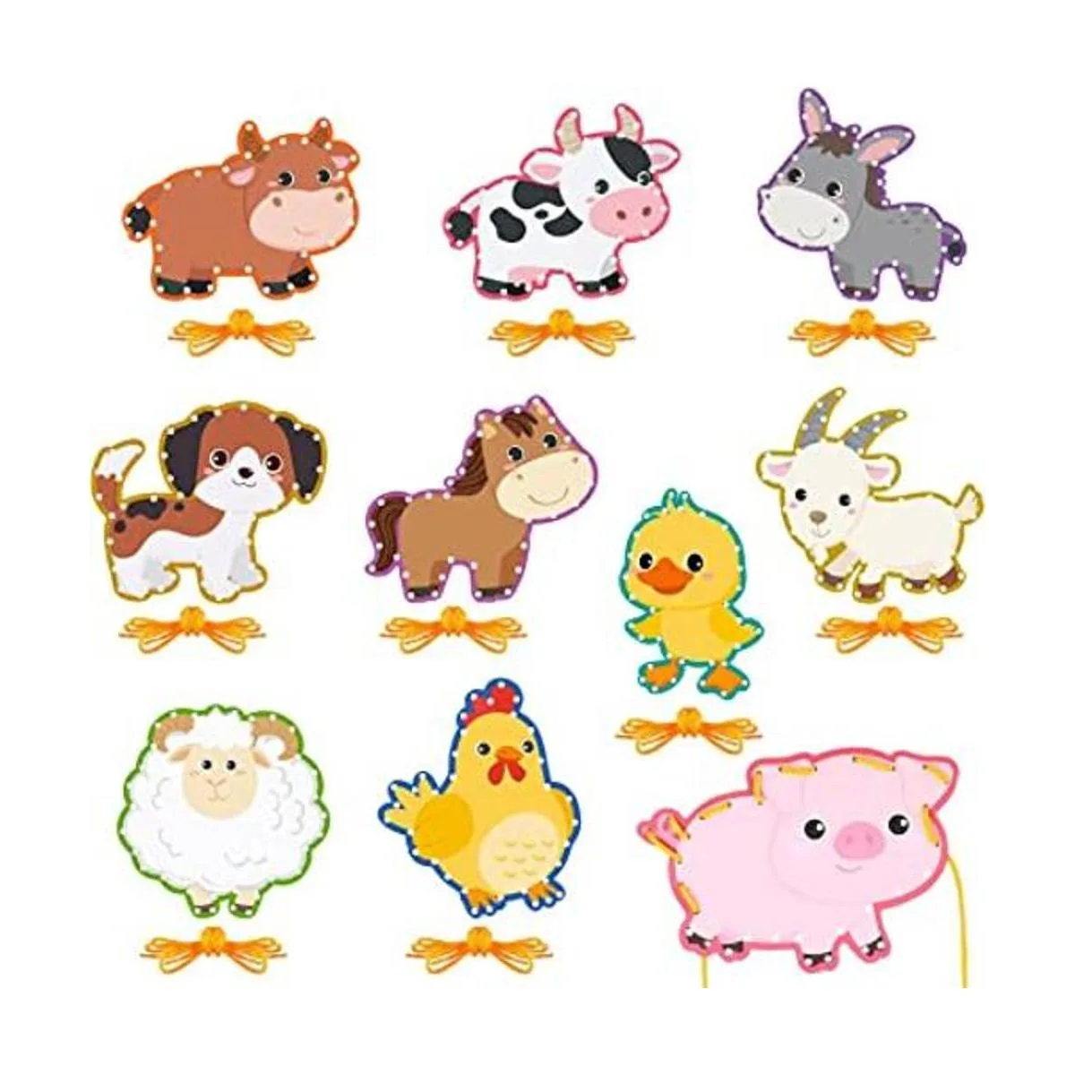 10 tarjetas de cordones de animales de granja para niños_1