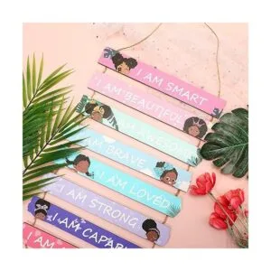 Juego de 9 piezas de arte de pared para niña negra_3