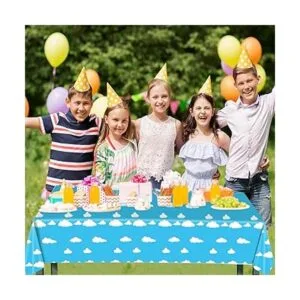 Paquete de 3 manteles de fiesta de cumpleaños con nubes_4