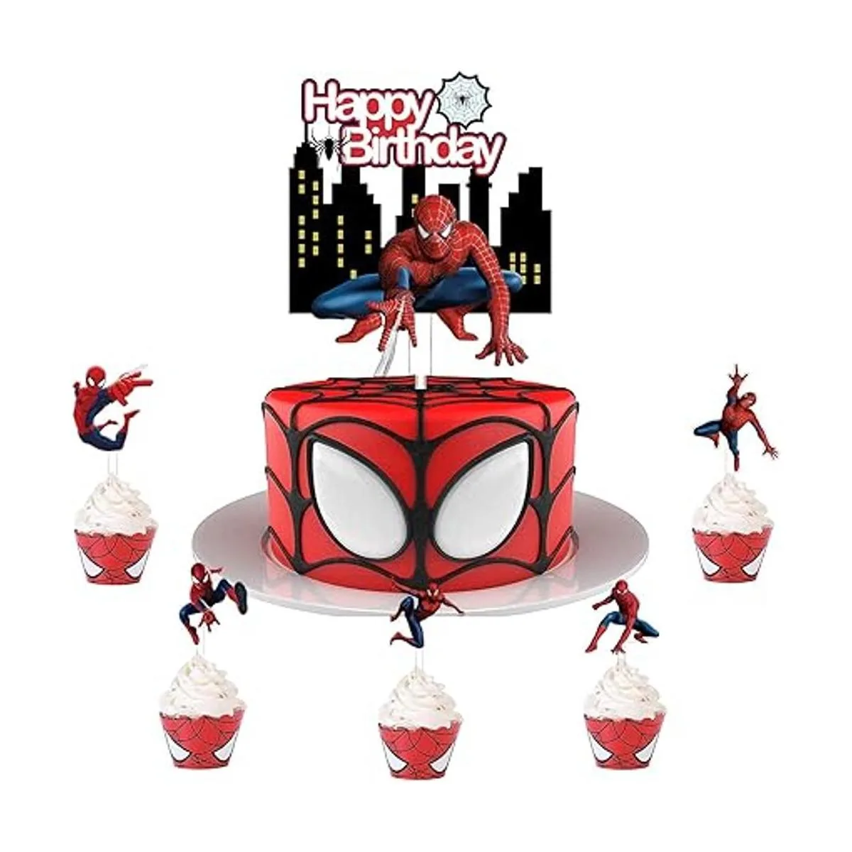 6 piezas de Spiderman Happy Birthday Cake Topper para_2